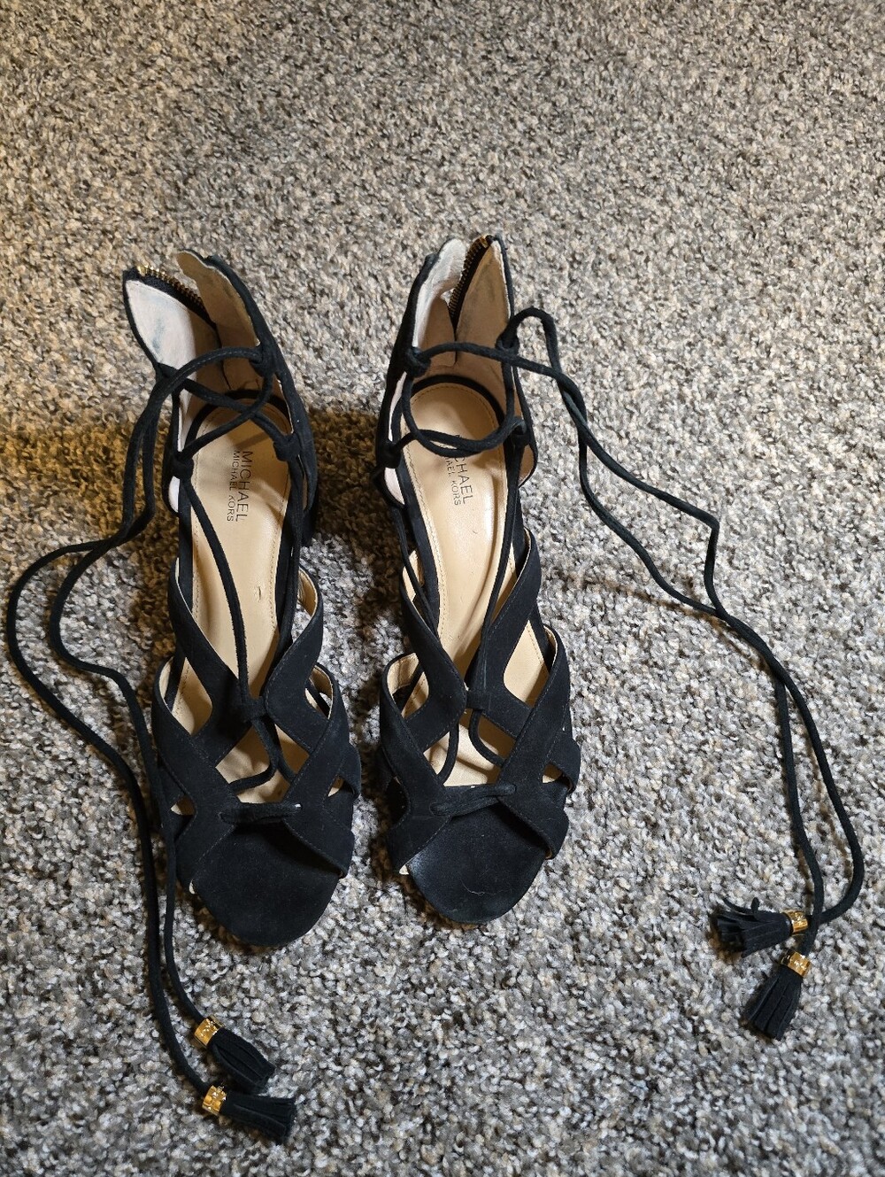 Michael Kors Black Suede Lace-Up Tassel Heels